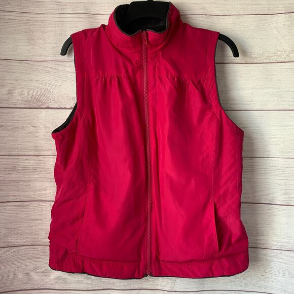 Charcoal Gray and Pink Reversible Zip Up Vest Fleece Embroidered Floral - Picture 4 of 16